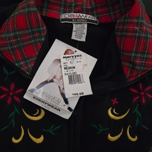NWT Vintage Chinawear by Morsly black / plaid embroidered sweatshirt sz medium - Picture 3 of 3